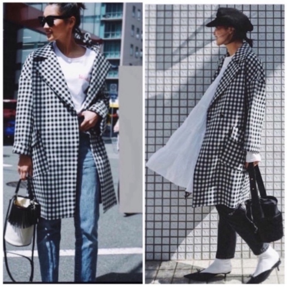 Zara gingham plaid coat Black White blogger favorite women’s size small - Picture 8 of 8